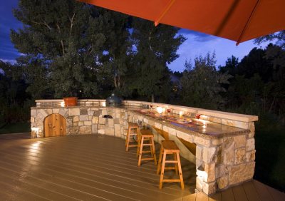 The Montecito 9ft Grand Island with Raised Bar - 108" W x 42" D x 42" H (Bar Height) BBQ Island Built-in cutout for 36" Grand Grill - Ready to Ship (Thumb 1)